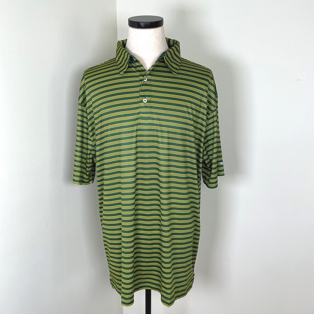 Backspin Golf‎ Threads Polo Shirt XXL Mens Green Yellow Striped Golf